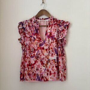 Marie Oliver Maison Watercolor Ruffle Top Small Spring Office Chic